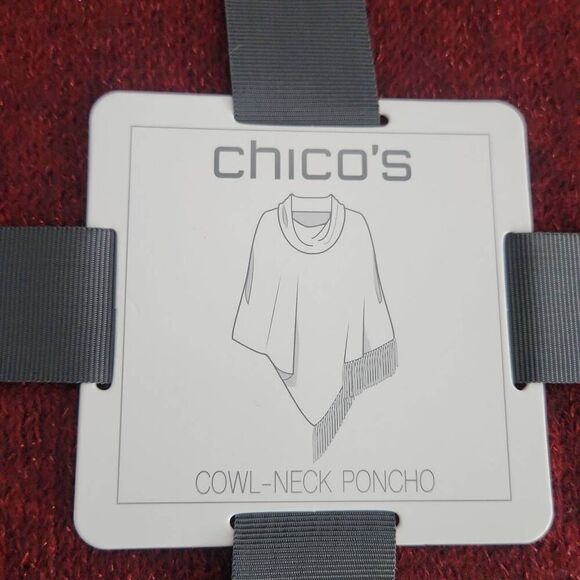 Chico's Women's One Size Red Wild Poppy Cowl Neck Fringe Poncho - Picture 4 of 6